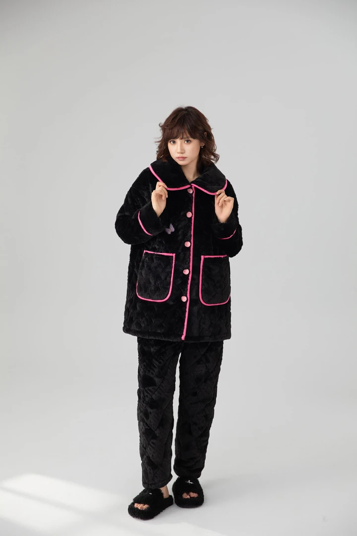 【李丽原创轻奢】新款女士时尚睡袍中长款睡衣三层加绒加厚冬季保暖