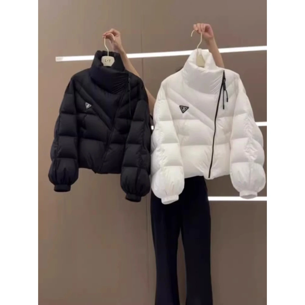 韩系独特黑色立领短款棉服女款2024新款冬小个子棉衣加绒加厚棉袄