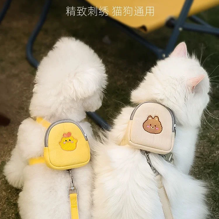 狗狗牵引绳小型犬防挣脱遛猫绳狗狗自背包泰迪比熊链子胸背带刺绣