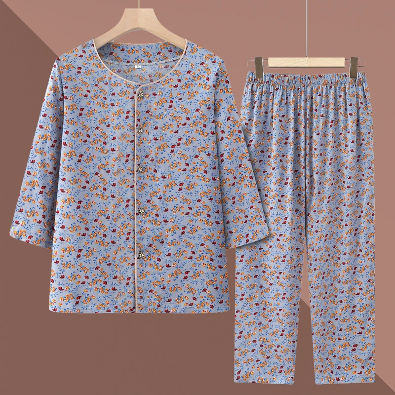 中老年人纯棉夏装套装女奶奶开衫睡衣居家服中袖70岁老太太妈妈