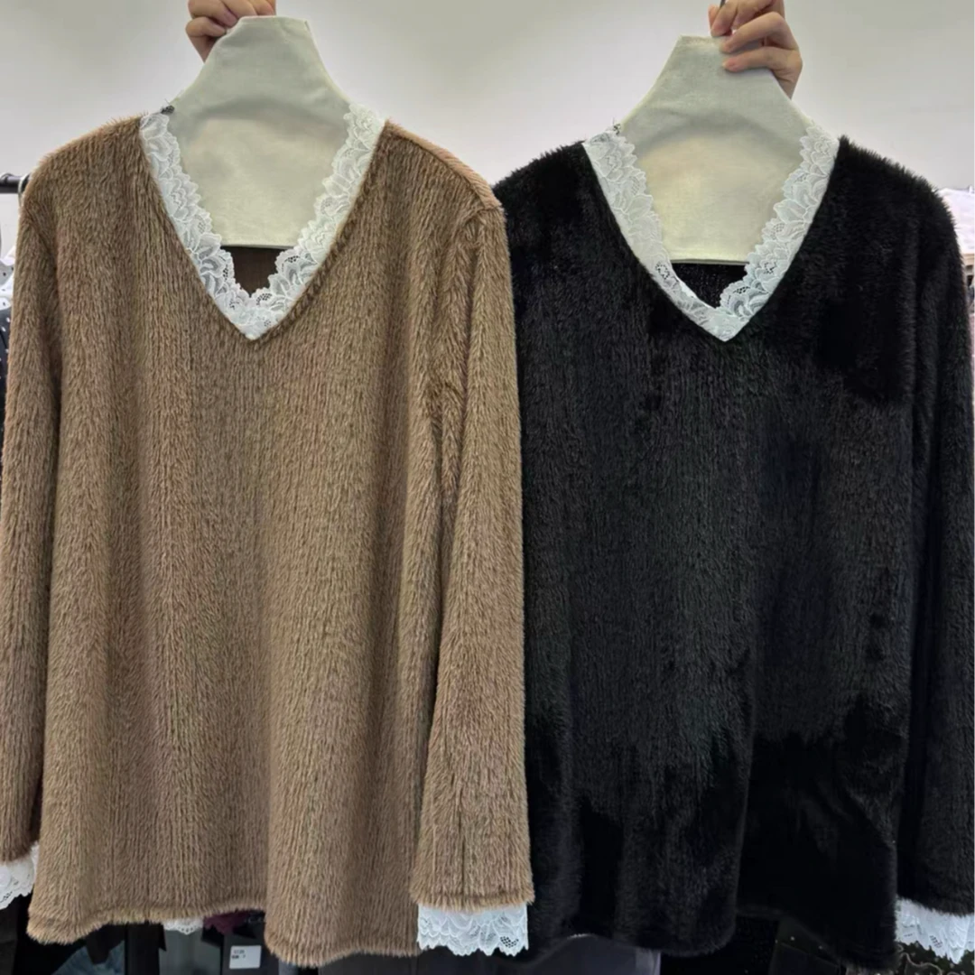 【崔】M0046蕾丝领毛衣长袖百搭秋冬款保暖