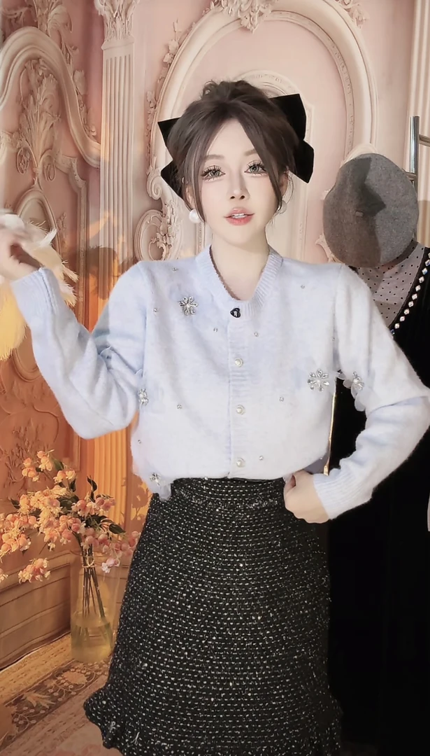 【崔】M0101小香风法式针织衫女装宽松温柔气质名媛风毛衣上衣