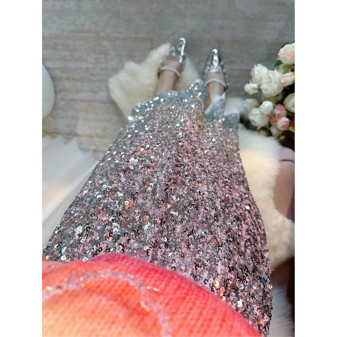 【崔】沪上千金半裙 优雅闪亮亮片银色显瘦半身裙名媛包臀裙11849