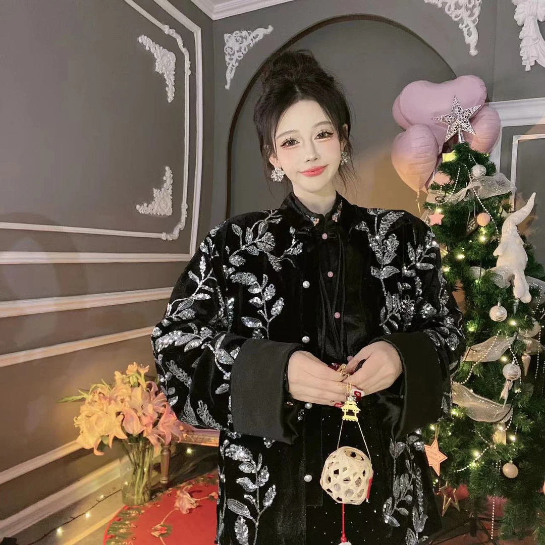 【崔】龙华富贵外套  轻奢亮片中国风高端外套花朵纹国风开衫11547