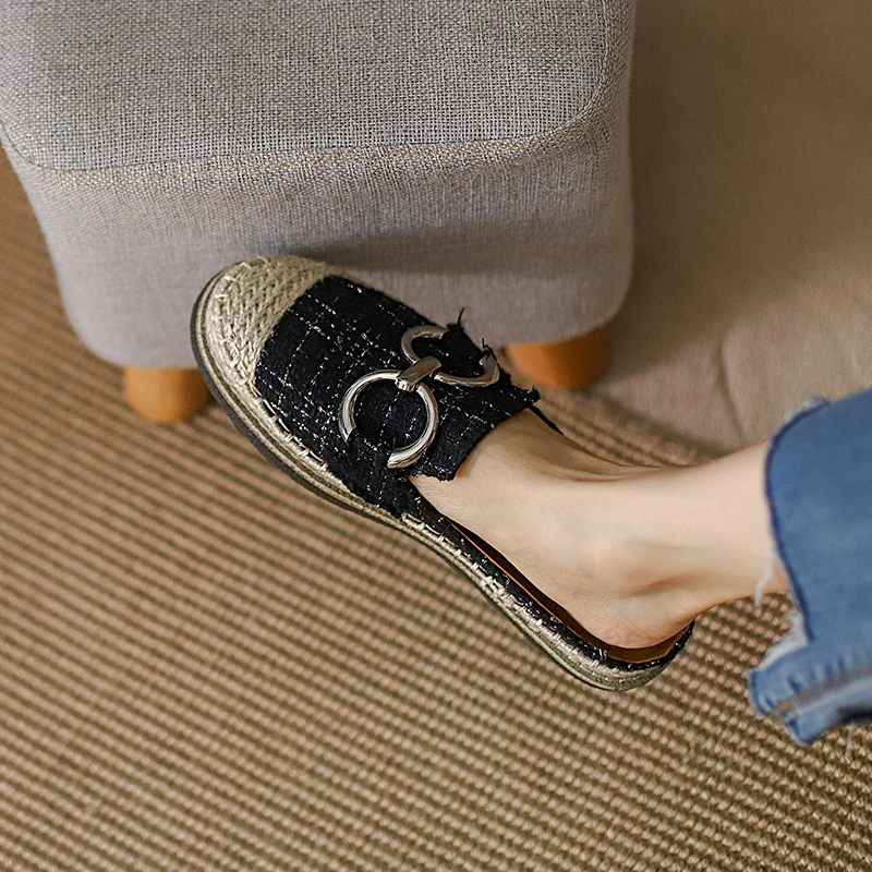 包头半拖鞋女2025新款夏外穿时尚平底休闲半托单鞋无后跟渔夫鞋