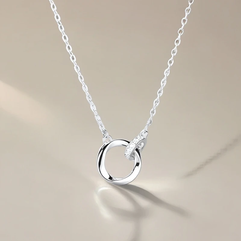 坠链均925银 s925纯银莫比乌斯项链女夏环环相扣气质高级感锁骨链