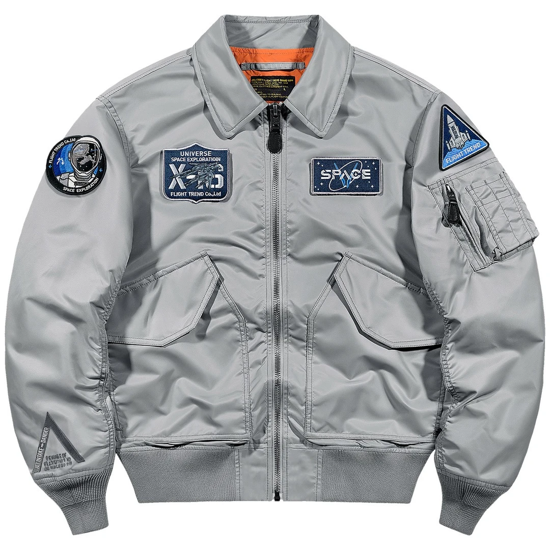 VIP翻领飞行员夹克男士刺绣太空服潮牌秋季大码宽松美式工装外套