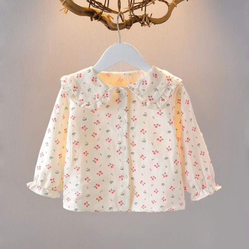 女童碎花小衬衣春秋2024新款时尚洋气女宝宝长袖上衣韩版儿童衬衣