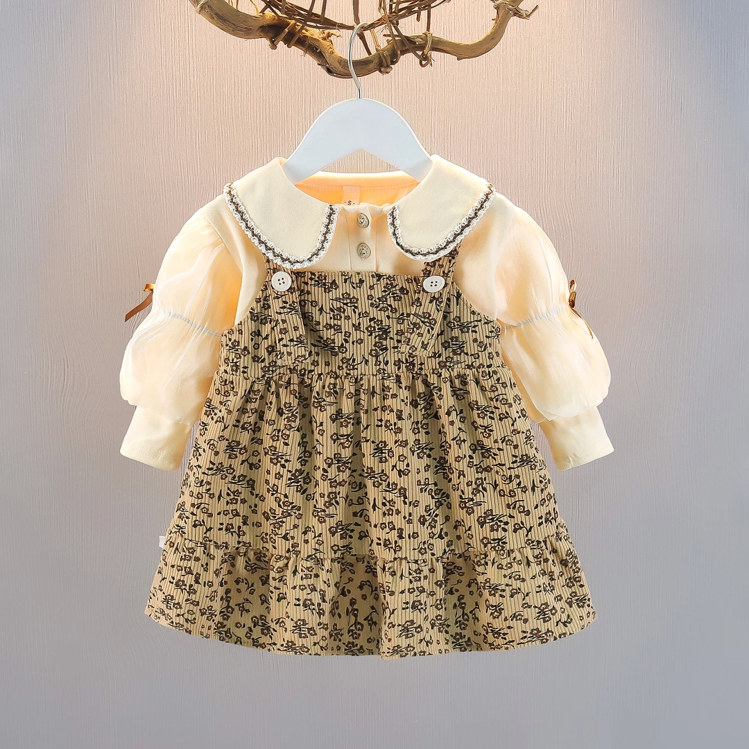 连衣裙春款两件套连衣裙洋气长袖女童背心裙6个月韩版0-1-2岁春秋