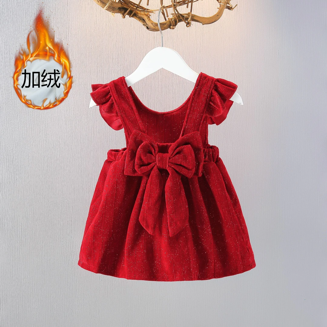 女童背带加绒连衣裙儿童0-1-2公主裙春秋小女孩秋装长袖裙子