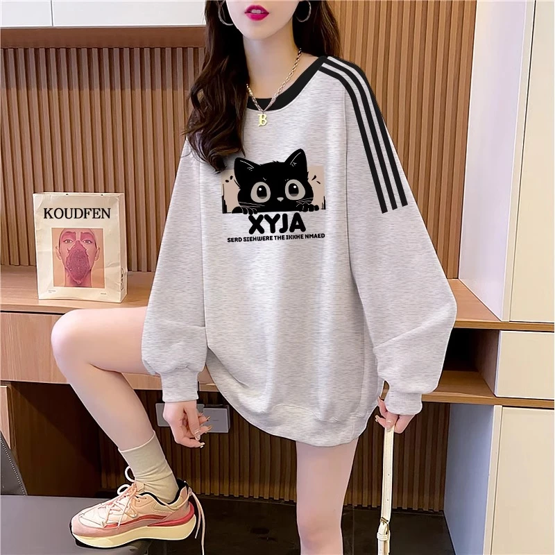 纯棉拼接卫衣女2024新款爆款春秋薄款oversize宽松中长款长袖上衣