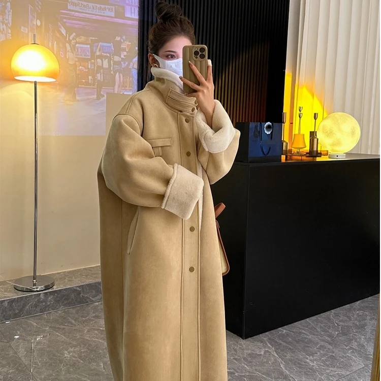 环保毛毛机车服皮毛一体外套女长款2025新款爆款冬大衣