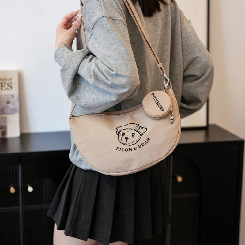 北包包百搭ins帆布包包女2024新款马鞍字母单肩休闲饺子斜挎包