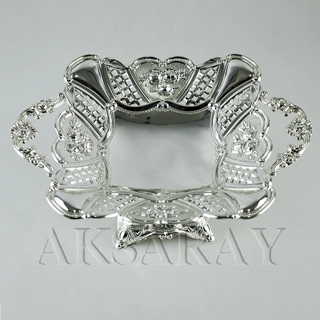 Aksaray工艺品 特色家用中式纯色餐具个性金属银色水果盘方大头盘