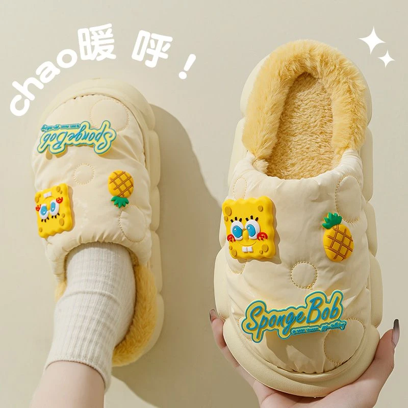 海绵宝宝女棉拖鞋秋冬季室内家居软底防滑毛绒保暖可爱拖鞋可外穿