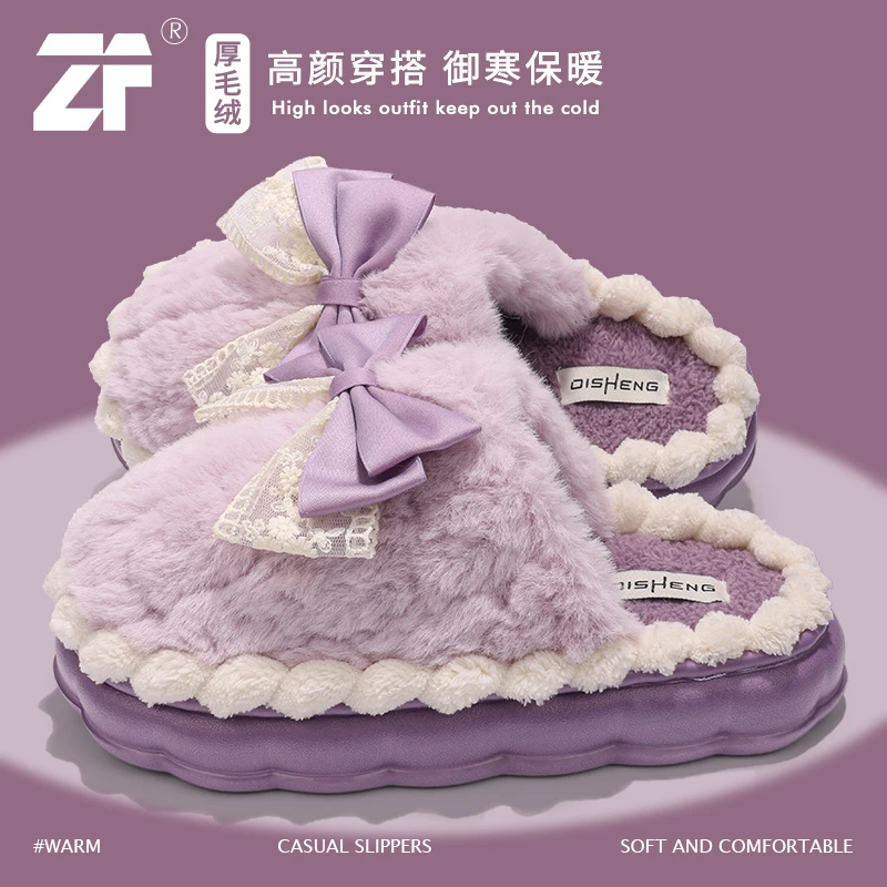 蝴蝶结棉拖鞋女士厚底超软秋冬季2025新款室内居家防滑拖鞋冬天