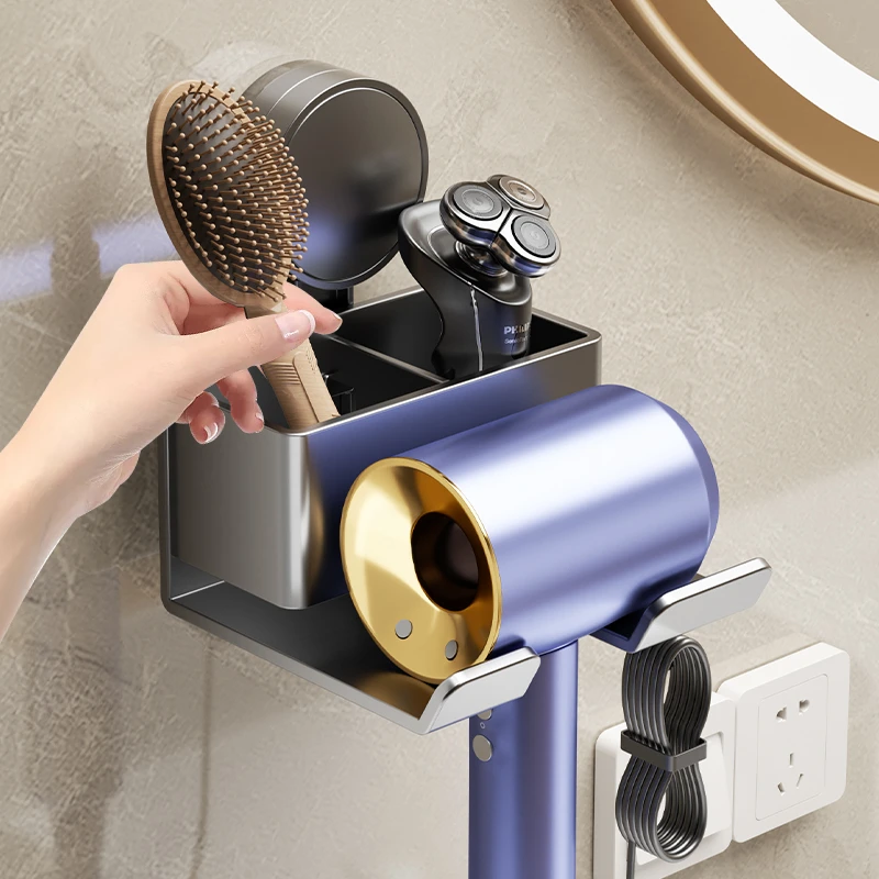 吸盘电吹风机置物架免打孔壁挂式电吹风挂架浴室绕线风筒支架神器