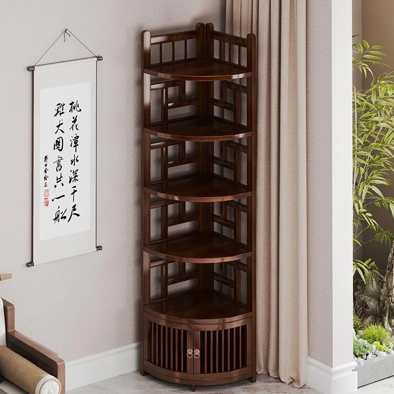 转角柜中式家用墙角多层置物柜客厅书房角落实木收纳层架子新款爆