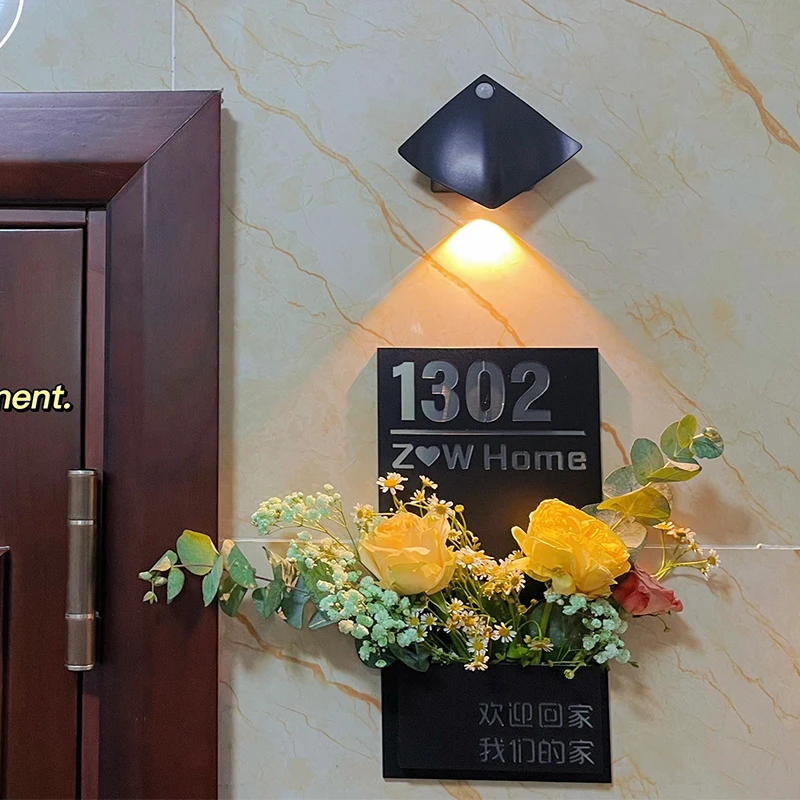 门牌感应灯氛围灯门牌号装饰灯门牌射灯照明灯智能感应壁灯家用灯