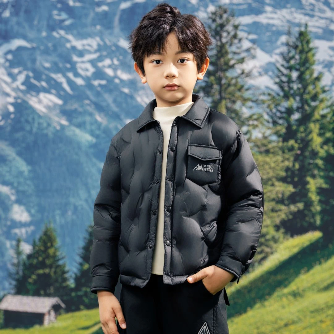 V/雅鹿2025休闲时尚衬衫款羽绒服黑色秋冬轻薄萌娃羽绒服【K-900】