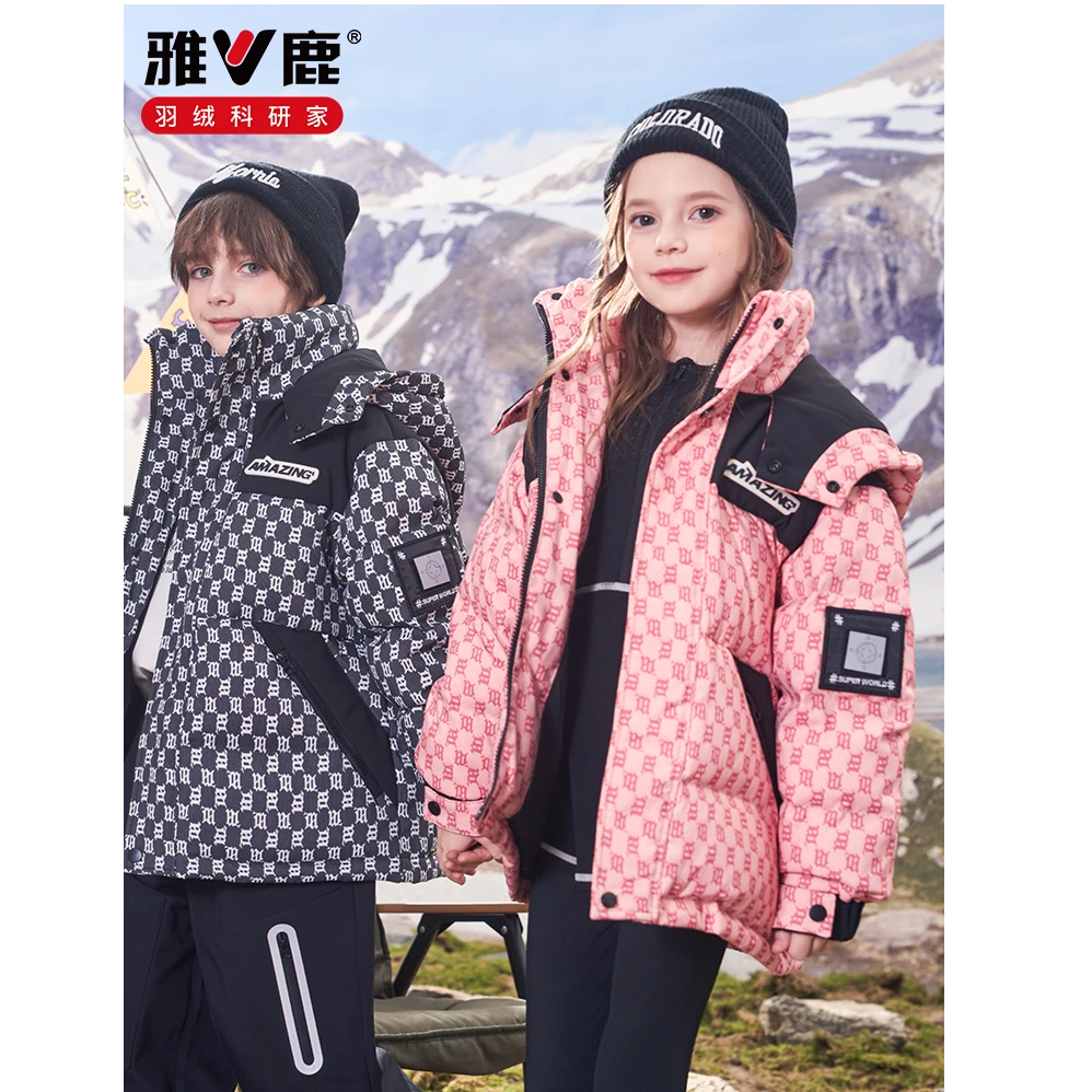 V/雅鹿【HN】2024冬季新款儿童羽绒服加厚印花保暖户外萌娃羽绒服
