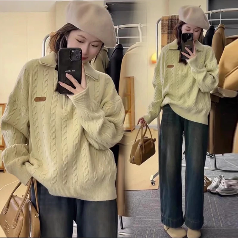 慵懒风孕妇装毛衣春秋装新款拉链针织衫上衣宽松大码时髦外穿打底