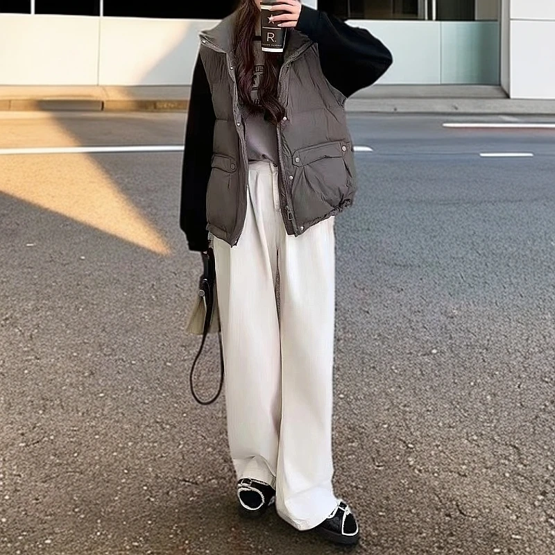 24101冬季新款无袖立领双口袋你保暖百搭时尚外穿马甲女