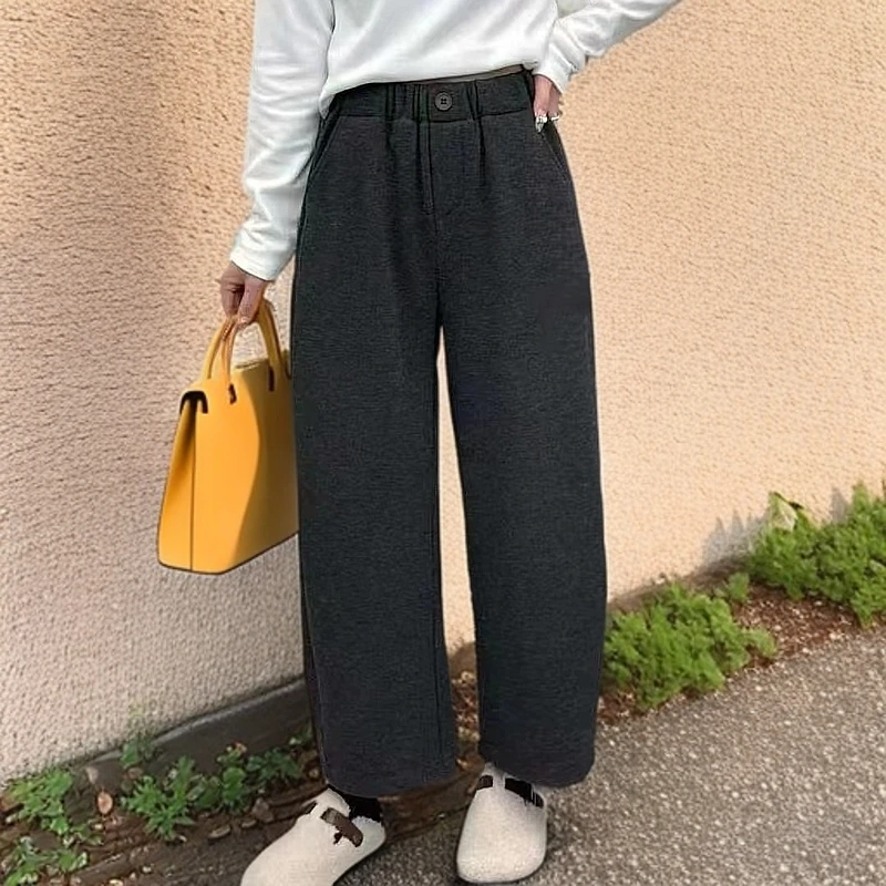 1331冬季新款加绒百搭高腰显瘦阔腿小个子奶奶裤女