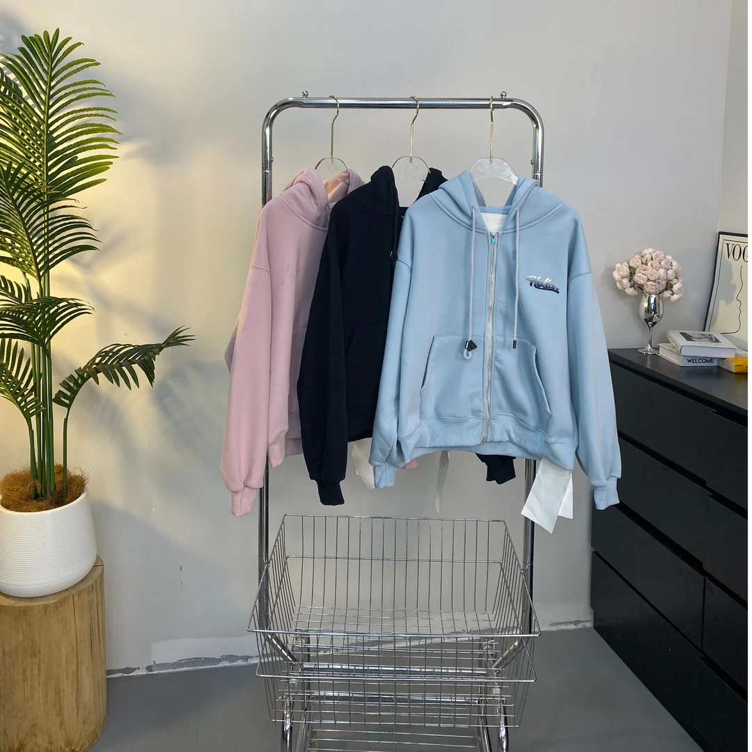 1656冬季新品字母连帽拉链加绒减龄百搭简约宽松开衫卫衣女