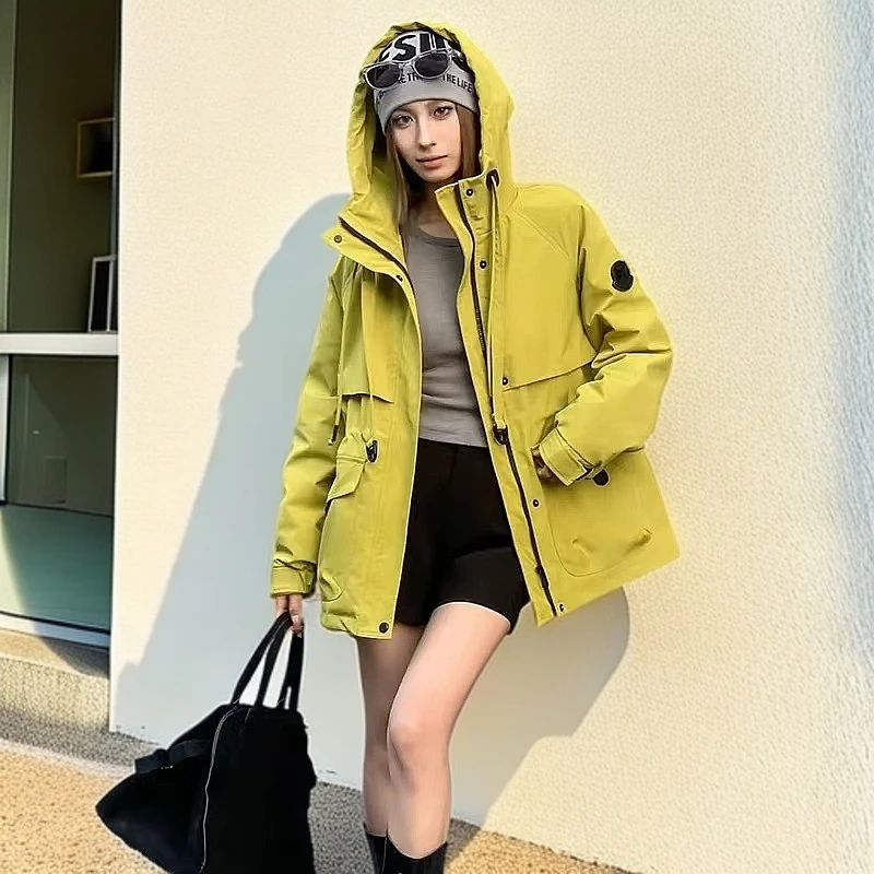 8566冬季新款时尚宽松收腰连帽中长款加厚休闲保暖外套女