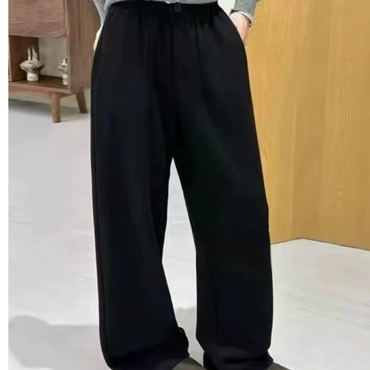 1350 冬季新款设计感扣子加绒加厚羊绒阔腿裤女