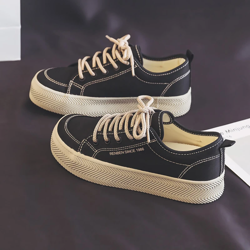 人本小众设计芒果头帆布鞋女2024秋季透气低帮板鞋百搭厚底休闲鞋