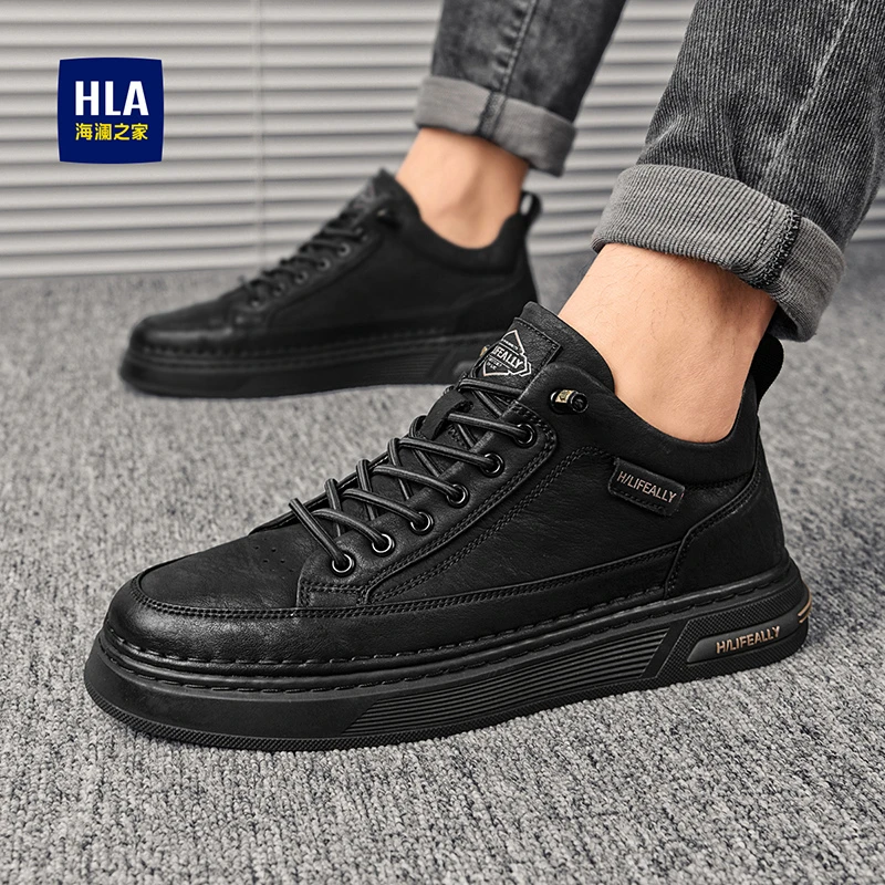 HLA/海澜之家男士时尚休闲黑色潮鞋工作秋冬经典百搭低帮板鞋477