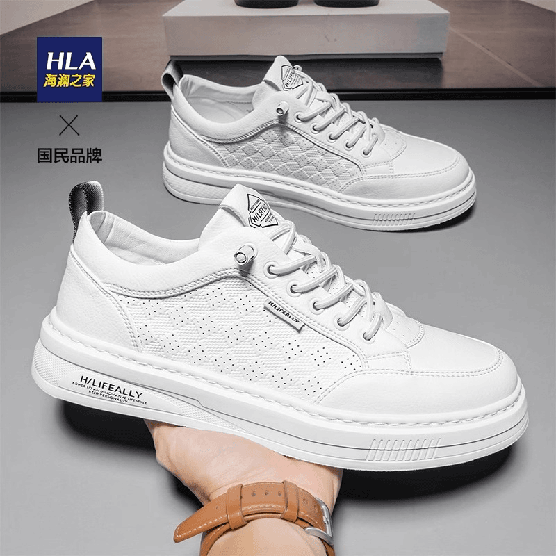 HLA/海澜之家2023新款潮流百搭小白鞋夏季透气一脚蹬休闲板鞋456