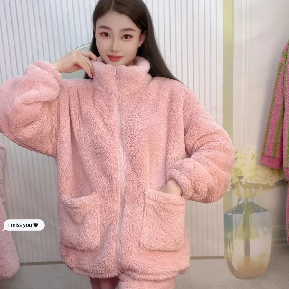 新款上新保暖睡衣可外穿家居服套装宽松加绒加厚冬季