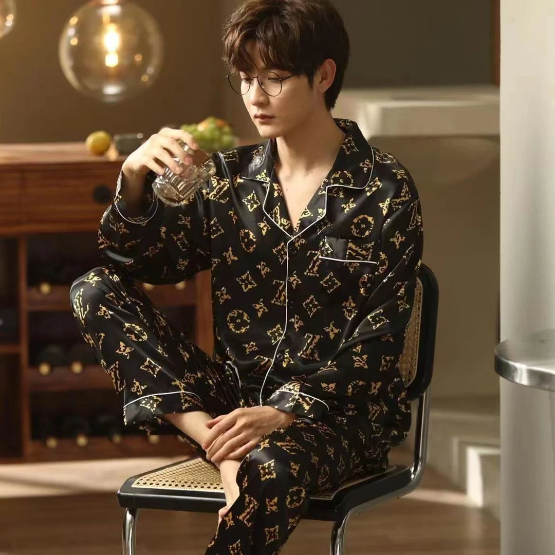 2024年新款男士简约大气舒适透气冰雪丝家居服睡衣两件套