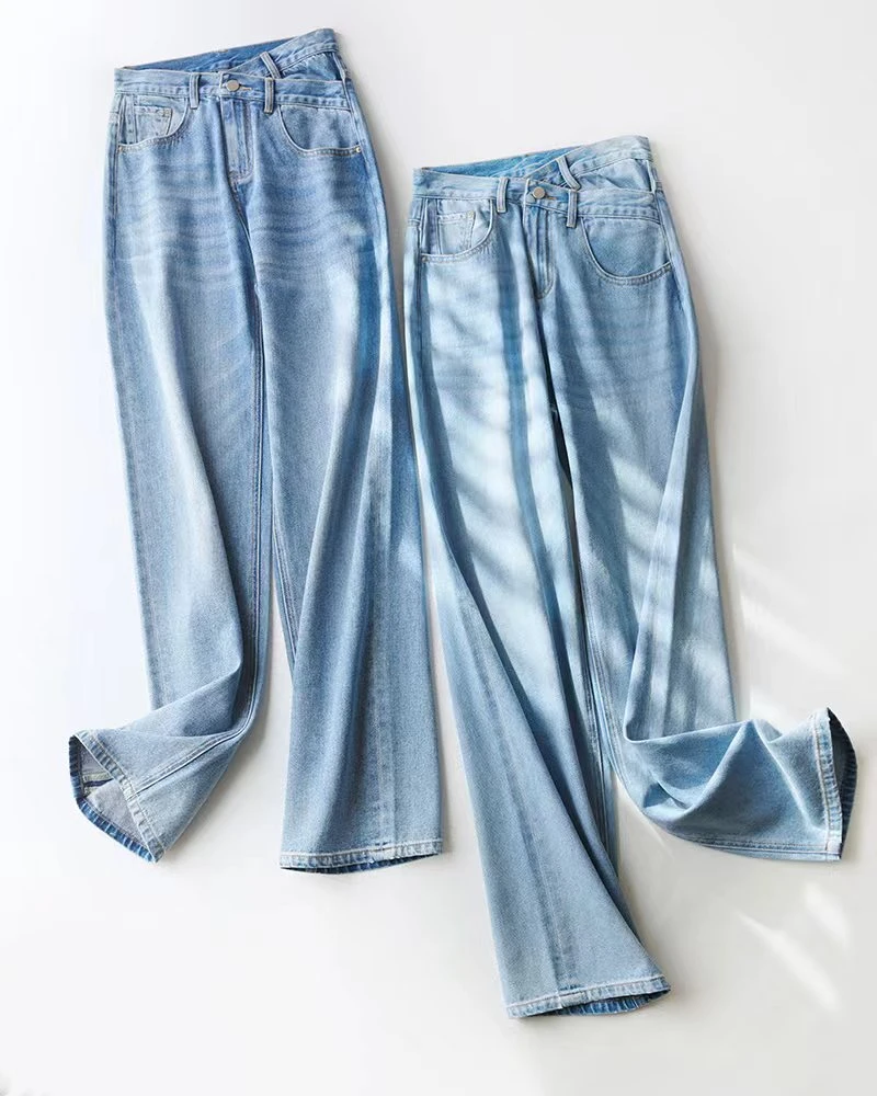 超柔垂感斜腰雅赛尔科技面料阔腿直筒牛仔裤2236（A6-14）