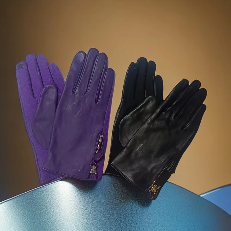 可触屏! 秋冬新款保暖时尚羊毛机车手套94102(E10后侧面）