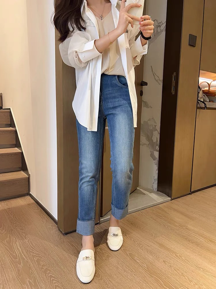 芦荟蛋白木耳边蛋卷裤牛仔裤休闲百搭显瘦长裤2234（E4-2）