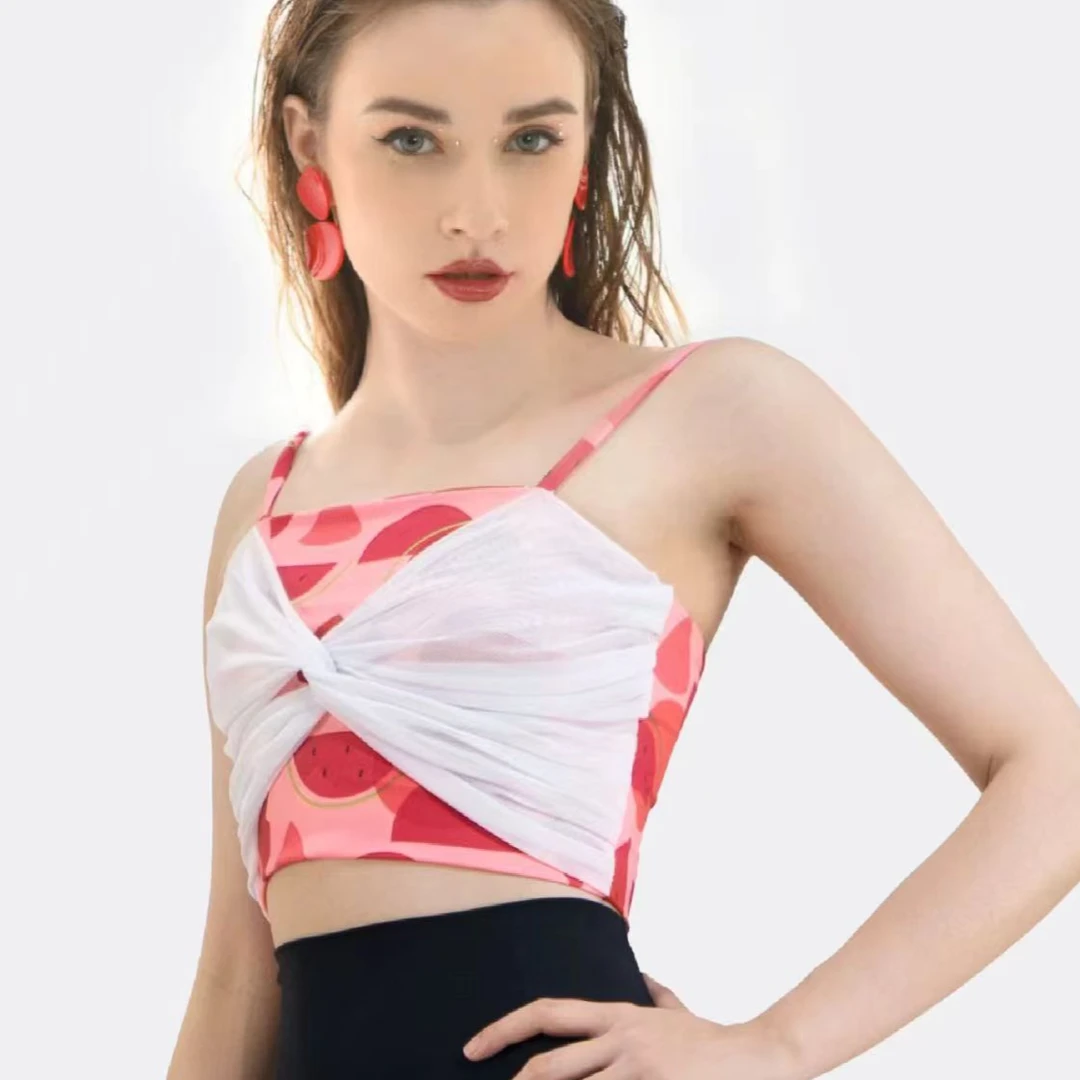 无胸垫网纱拼接吊带印花运动吊带 3078/3073