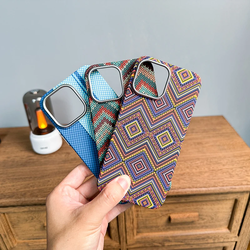 凯夫拉纹理磁吸手机壳复古iPhone14promax轻薄保护壳13壳PC硬壳12