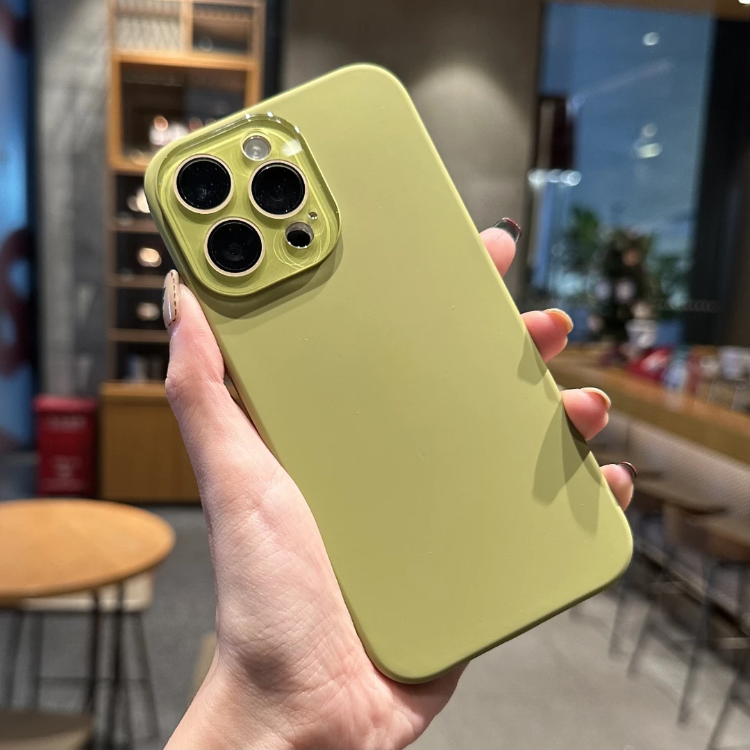 高级感苹果15/12网红13带镜头液态硅胶iPhone14promax纯色手机壳