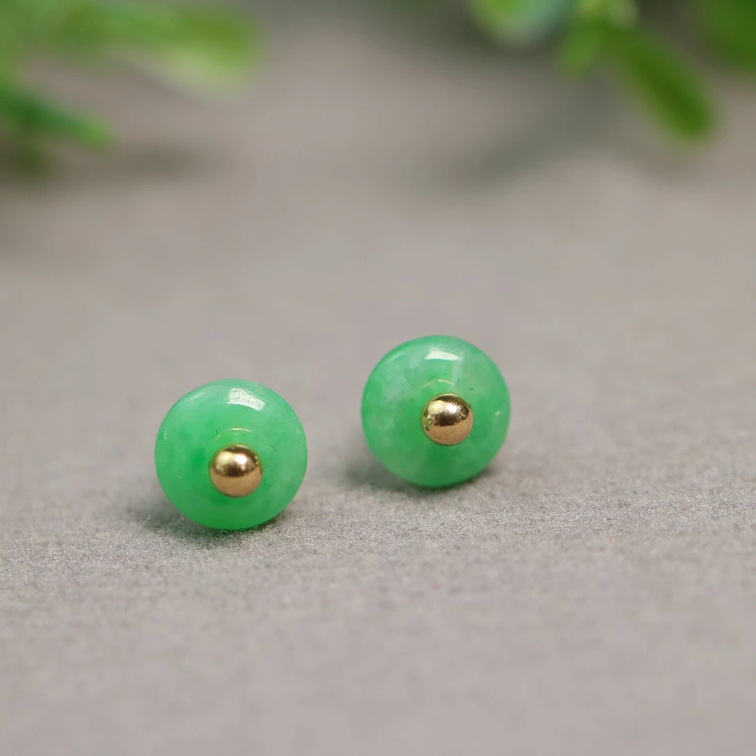 特价一对冰种满色阳绿天然A货翡翠平安扣耳钉