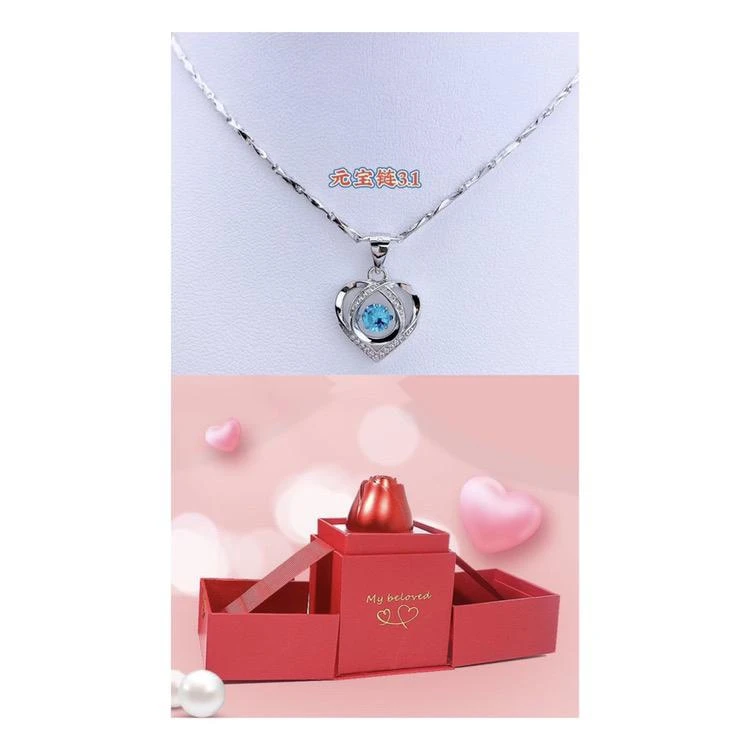 坠链均足银合成锆石 足银项链永恒之心升降镀铂金色光泽情人节