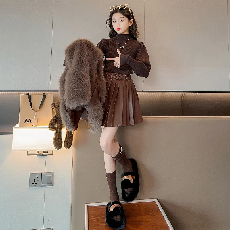 女童jk制服套装冬季小香风儿童连衣裙大童生日礼服秋冬款公主裙子