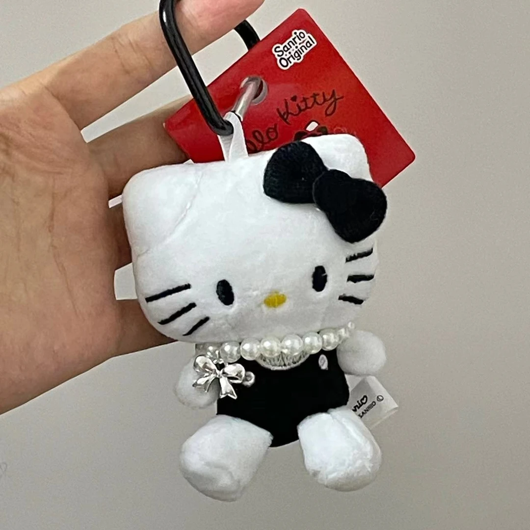 kitty挂件黑色珍珠爱心扣卡通高颜值钥匙扣毛绒玩偶猫咪包包挂饰