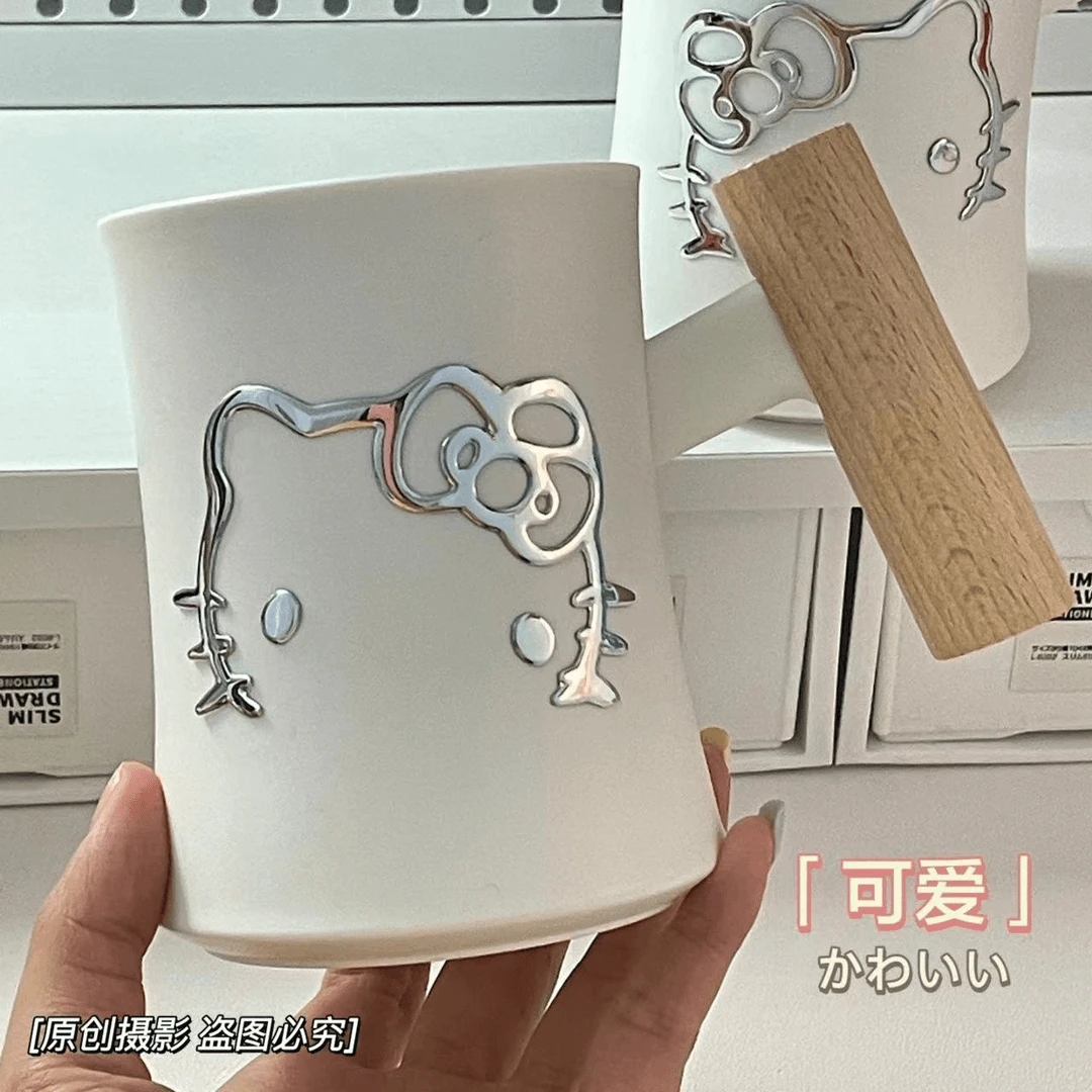 HelloKitty洗漱杯子高级感木柄漱口杯学生宿舍用简约卫生间牙刷杯