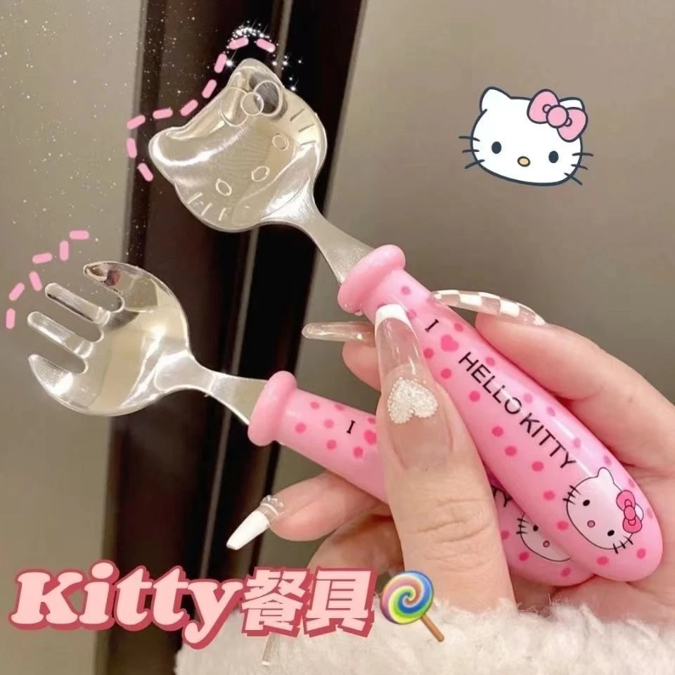 小红书同款可爱卡通KT猫凯蒂猫勺叉子餐具套装少女学生便携旅行盒