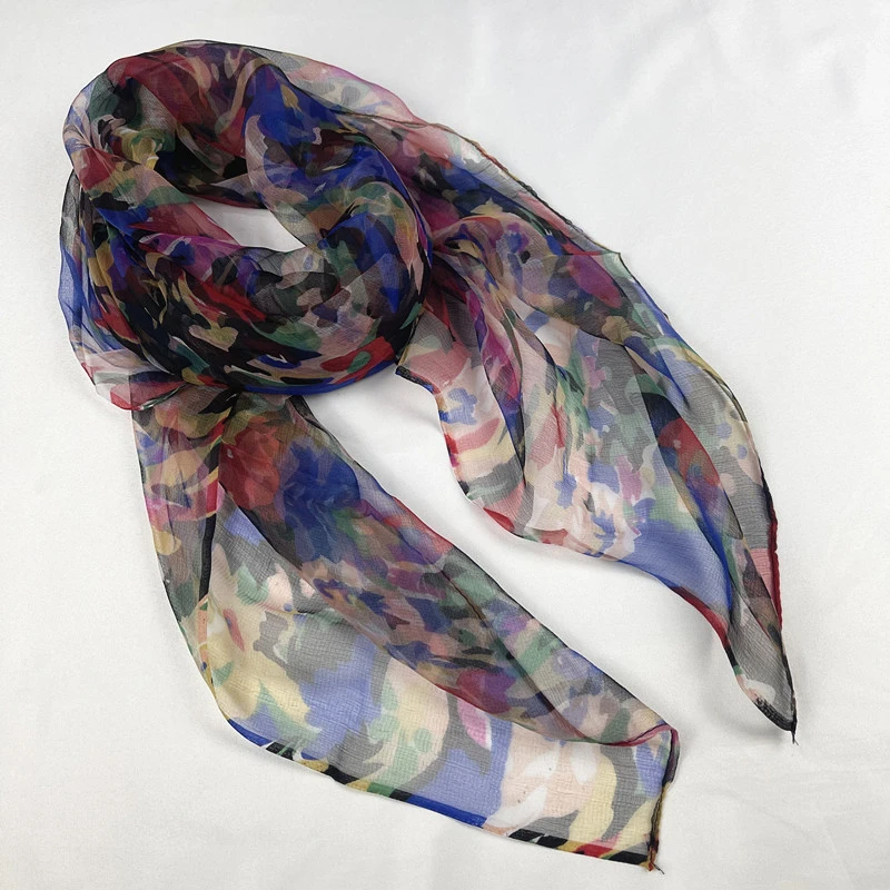 杭州桑蚕丝巾女春秋时尚围巾女夏季薄款防晒纱巾领巾头巾冬季围巾