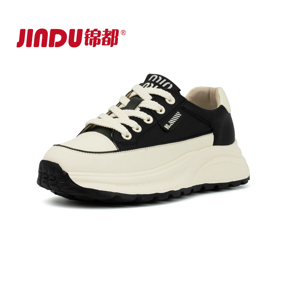 锦都女鞋2024新款小白鞋厚底增高休闲百搭板鞋秋季新款时尚松糕鞋